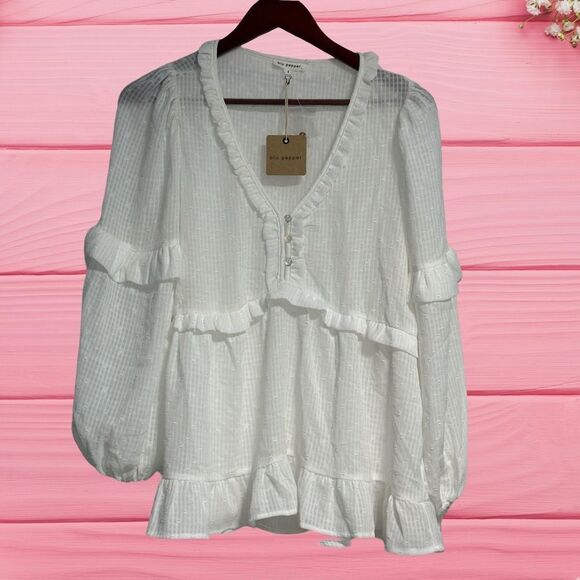Blu Pepper Women's Top Small White Casual Boho Cottagecore Sheer‎ NWT - Picture 1 of 9